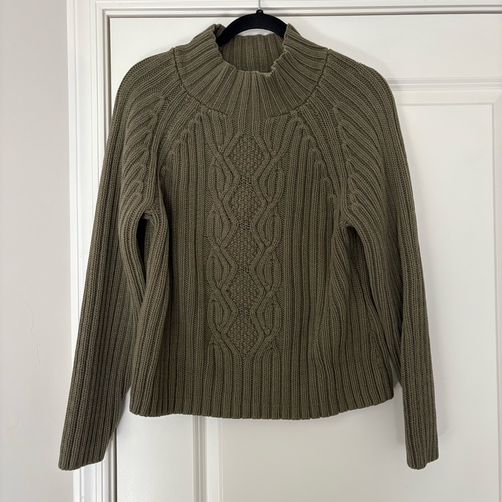 Liz Claiborne Women’s Olive Green Cable Cotton Blend Sweater